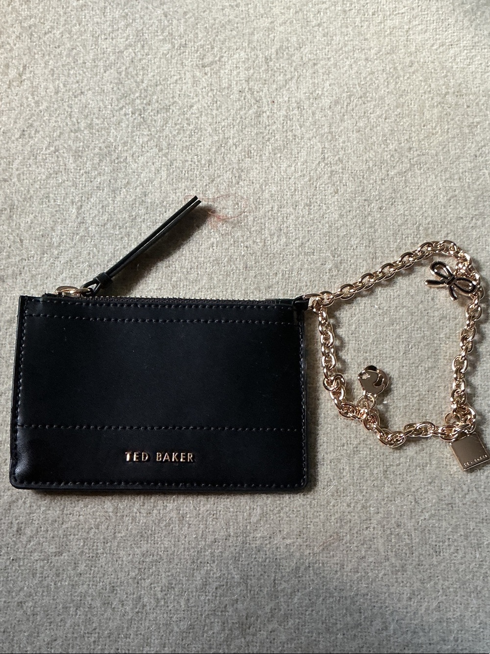 Ted Baker Black Card & Key Holder with Gold Chain Charm